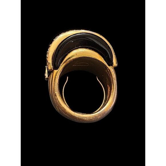 Vintage Kenneth Lane Huge Black Enamel and Rhinestone Ring Size 8.25 (A4723) - Picture 4 of 6